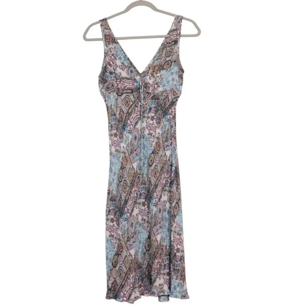 Vintage Y2K 90s Babydoll Dress Medium Multicolor Paisley Grunge Dainty Flowy - Picture 1 of 12